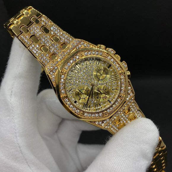 Men's Luxury Brand Gold Color Iced Out Watch - Picture 5 of 5